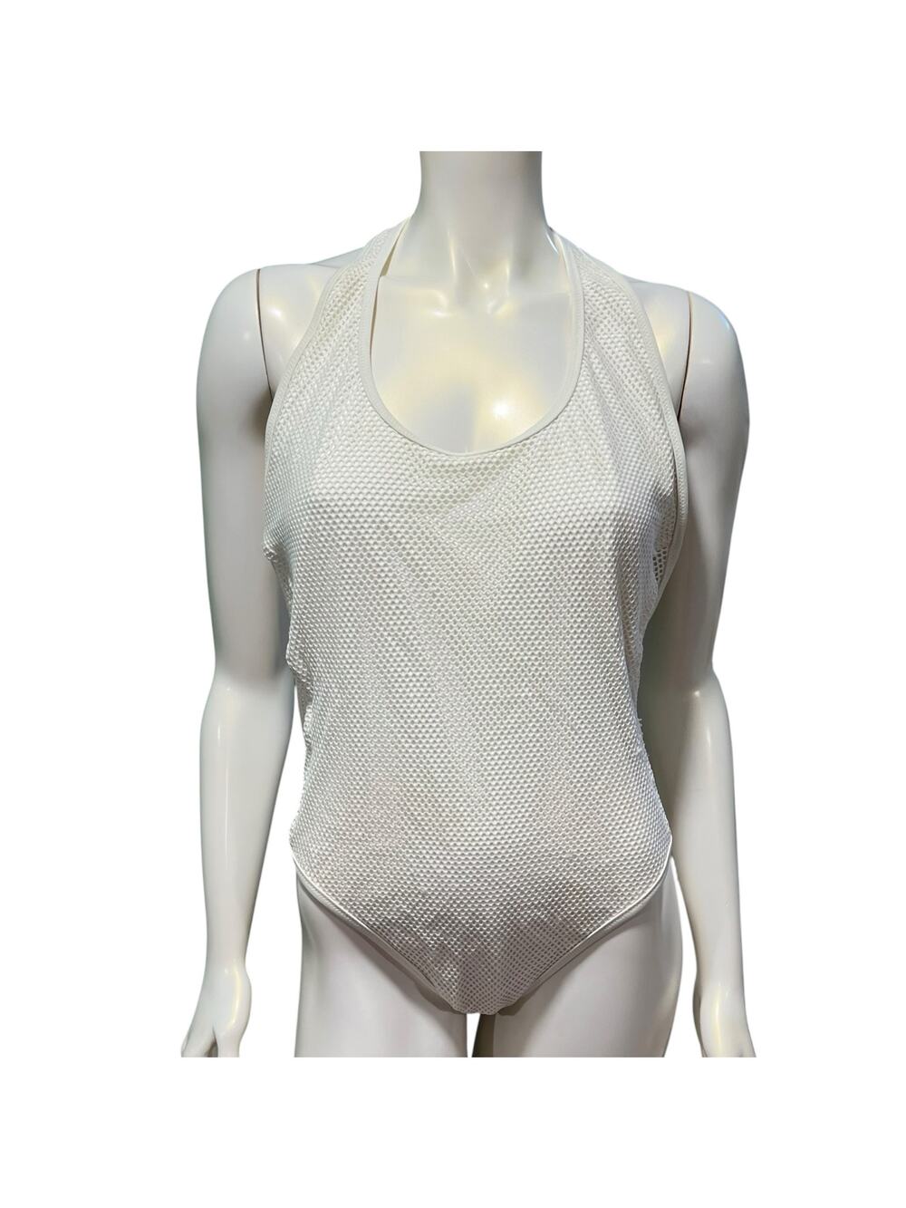 Victorias Secret White Fishnet Mesh Monokini Halter One Piece Swimsuit Large